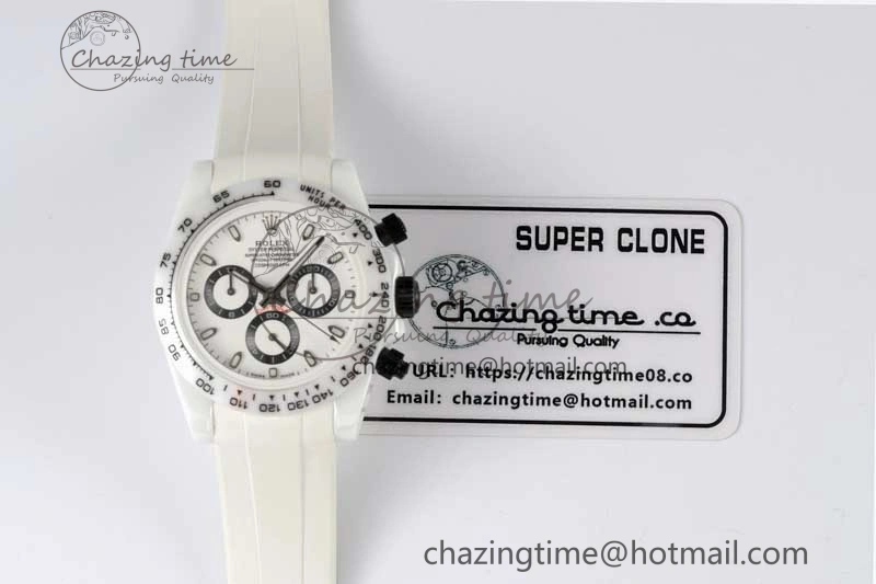 Daytona White Ceramic 5GF Best Edition White Black Dial on White Rubber Strap A Trendsetting 2329