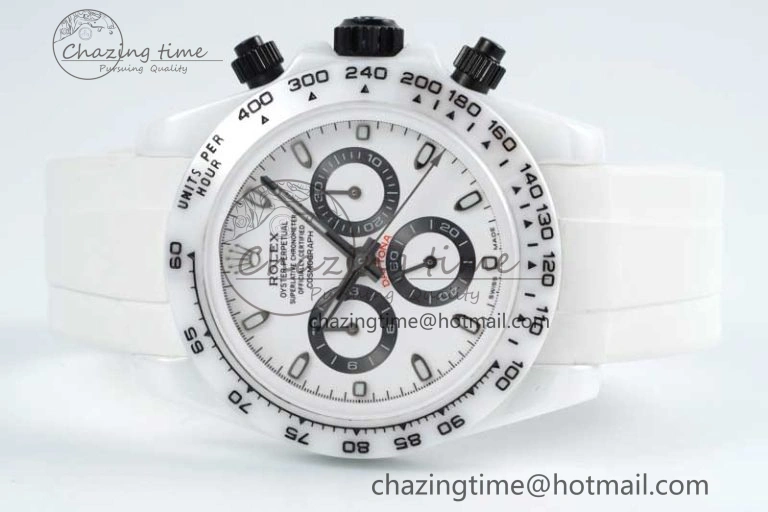 Daytona White Ceramic 5GF Best Edition White Black Dial on White Rubber Strap A Trendsetting 2329