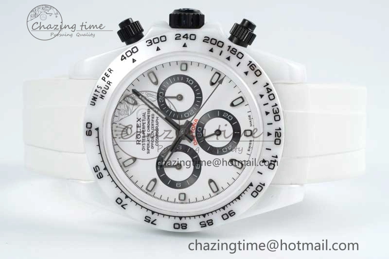 Daytona White Ceramic 5GF Best Edition White Black Dial on White Rubber Strap A Trendsetting 2329