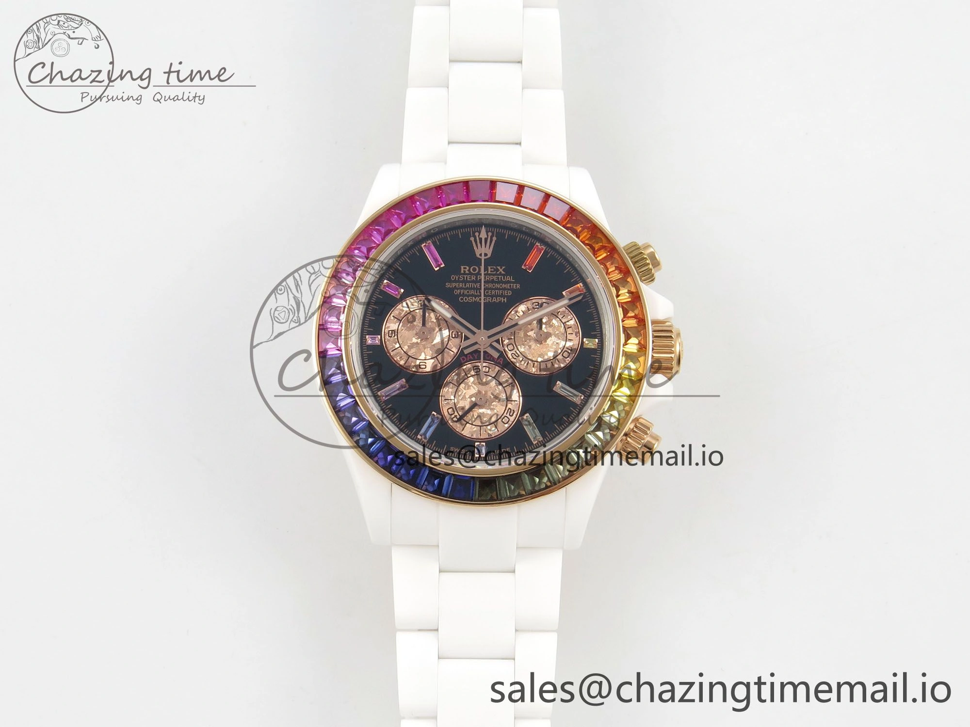 Daytona White Ceramic Case and Bracelet Black Rainbow Dial Rainbow Bezel SONIC Best Edition SA WeatherProof 184