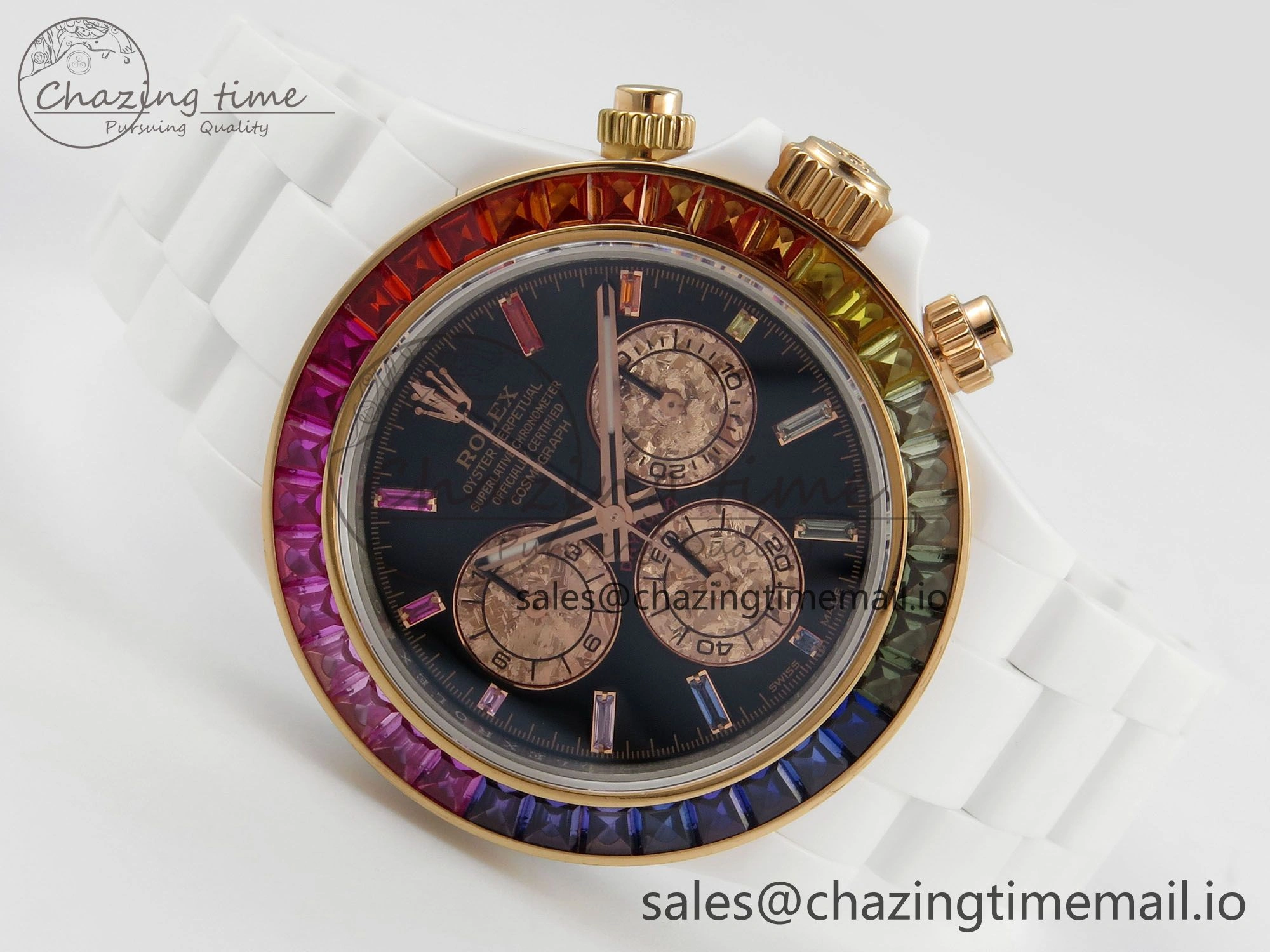 Daytona White Ceramic Case and Bracelet Black Rainbow Dial Rainbow Bezel SONIC Best Edition SA WeatherProof 184