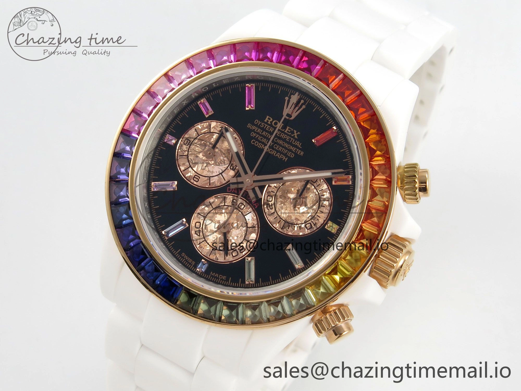 Daytona White Ceramic Case and Bracelet Black Rainbow Dial Rainbow Bezel SONIC Best Edition SA WeatherProof 184