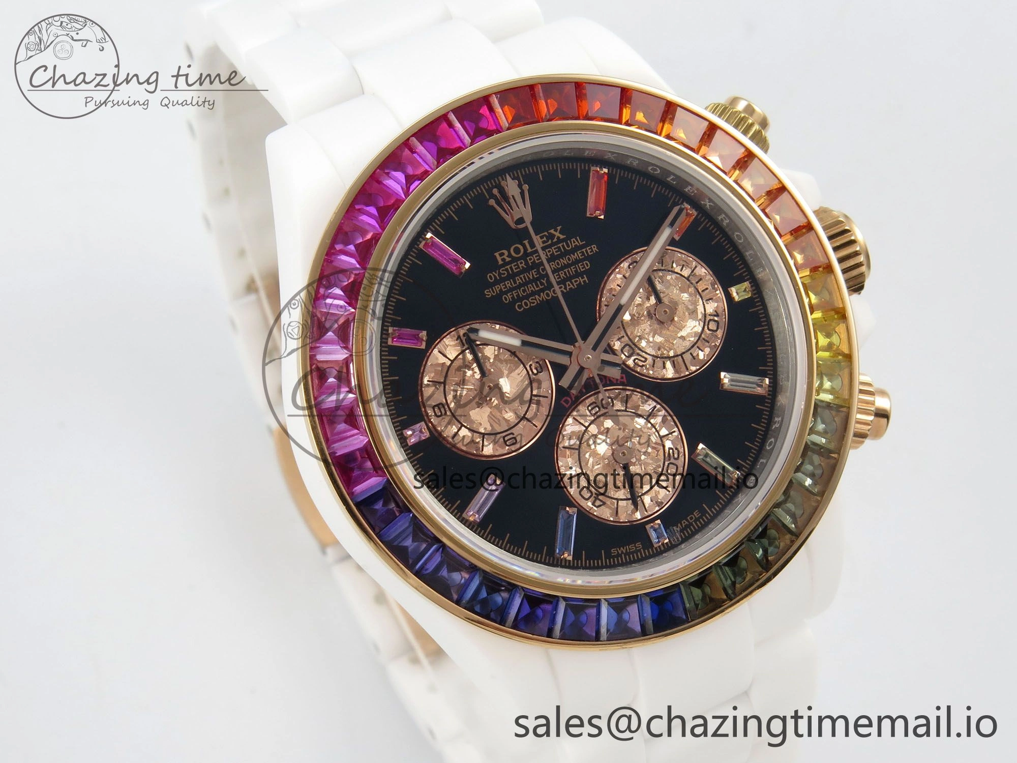 Daytona White Ceramic Case and Bracelet Black Rainbow Dial Rainbow Bezel SONIC Best Edition SA WeatherProof 184