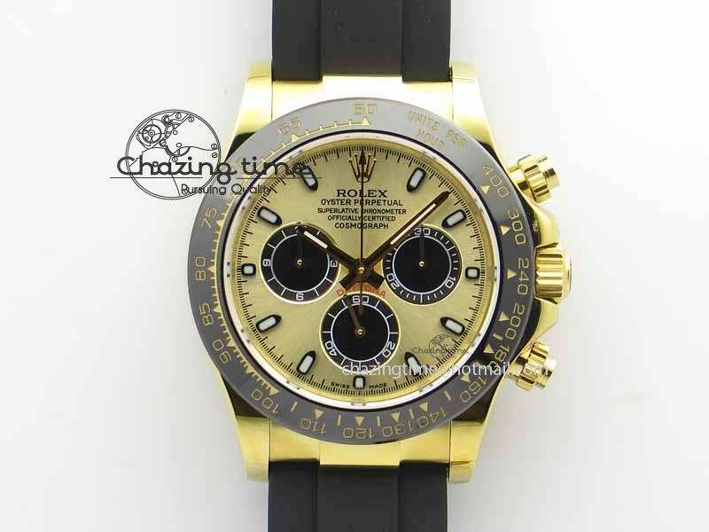 FreshLook Daytona YG 116518LN JH Best Edition Gold Dial On Rubber Strap A4130 (Free XS rubber strap) 3646