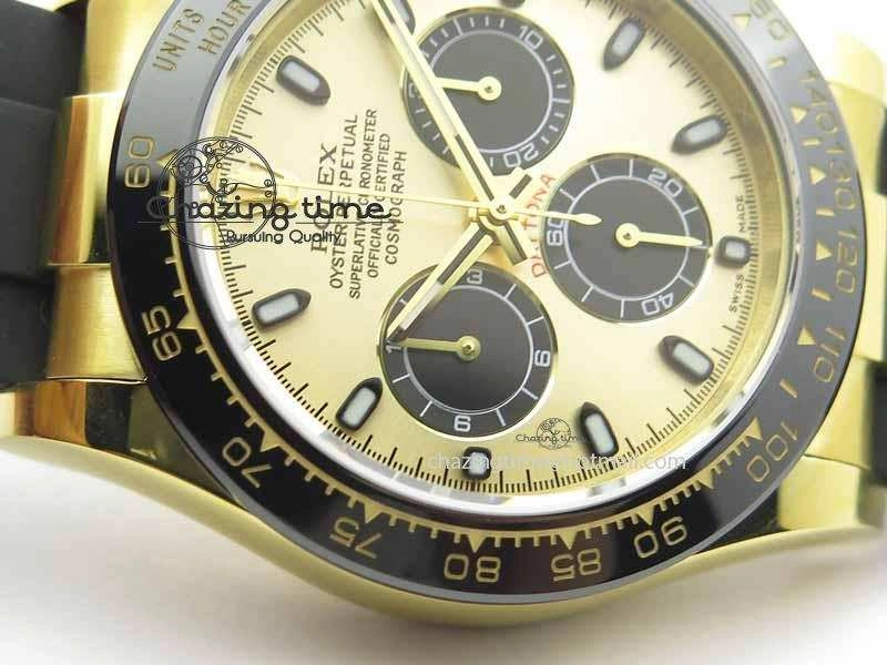 FreshLook Daytona YG 116518LN JH Best Edition Gold Dial On Rubber Strap A4130 (Free XS rubber strap) 3646