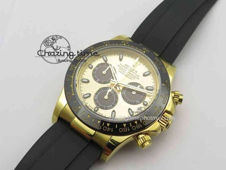 FreshLook Daytona YG 116518LN JH Best Edition Gold Dial On Rubber Strap A4130 (Free XS rubber strap) 3646