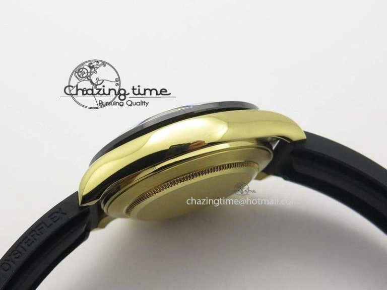 OnTrend Daytona YG BP Maker Black Dial Gold Subdial Sticks Markers On Rubber Strap A7750@ 4013