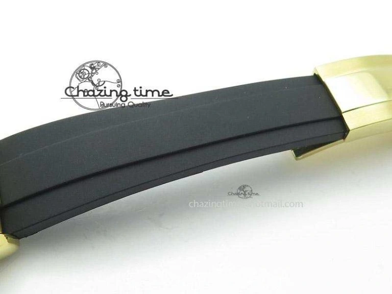 OnTrend Daytona YG BP Maker Black Dial Gold Subdial Sticks Markers On Rubber Strap A7750@ 4013