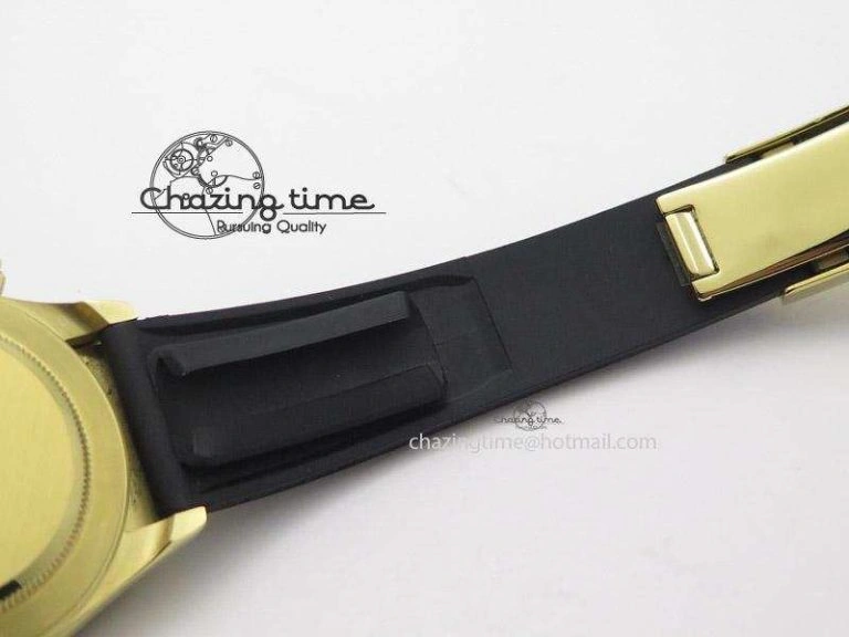 OnTrend Daytona YG BP Maker Black Dial Gold Subdial Sticks Markers On Rubber Strap A7750@ 4013