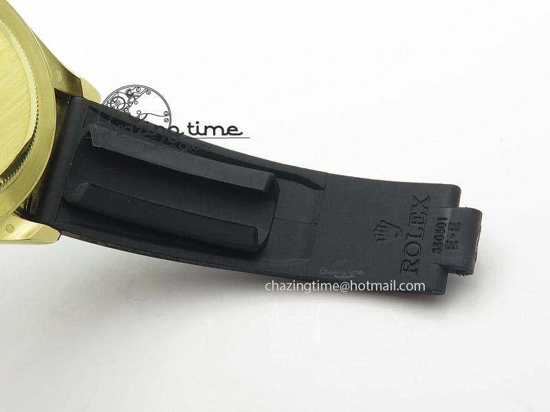 OnTrend Daytona YG BP Maker Black Dial Gold Subdial Sticks Markers On Rubber Strap A7750@ 4013