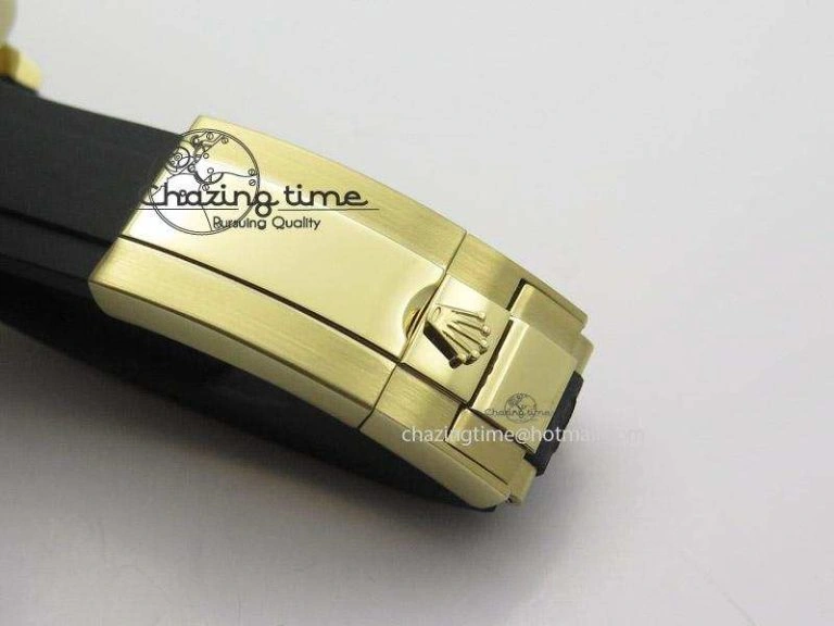 OnTrend Daytona YG BP Maker Black Dial Gold Subdial Sticks Markers On Rubber Strap A7750@ 4013