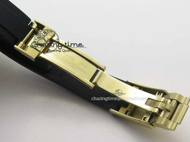OnTrend Daytona YG BP Maker Black Dial Gold Subdial Sticks Markers On Rubber Strap A7750@ 4013