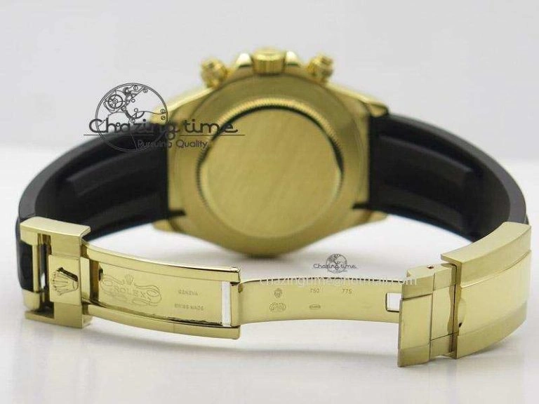 OnTrend Daytona YG BP Maker Black Dial Gold Subdial Sticks Markers On Rubber Strap A7750@ 4013