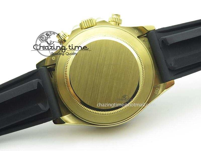 QuickDry Daytona YG BP Maker Gold Dial Black Subdail Sticks Markers On Rubber Strap A7750@ 4009