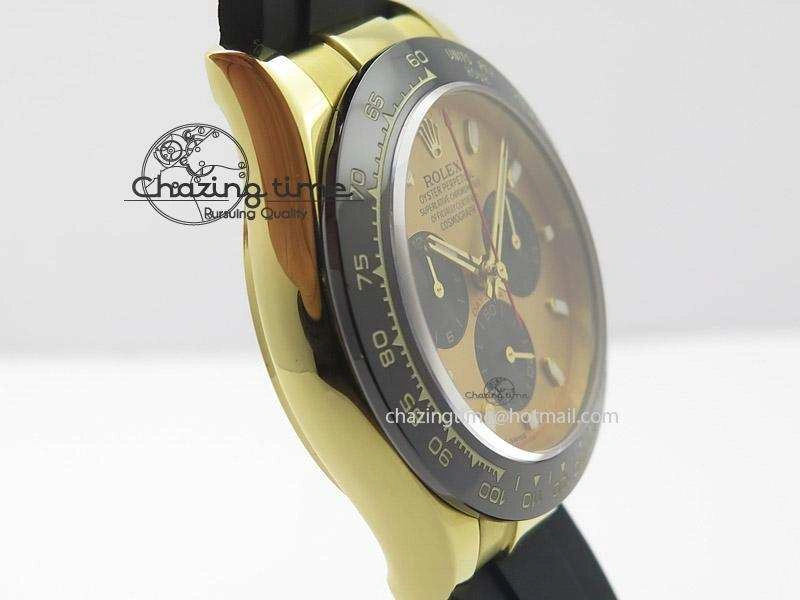 QuickDry Daytona YG BP Maker Gold Dial Black Subdail Sticks Markers On Rubber Strap A7750@ 4009