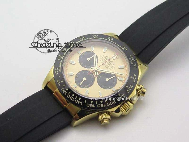 QuickDry Daytona YG BP Maker Gold Dial Black Subdail Sticks Markers On Rubber Strap A7750@ 4009