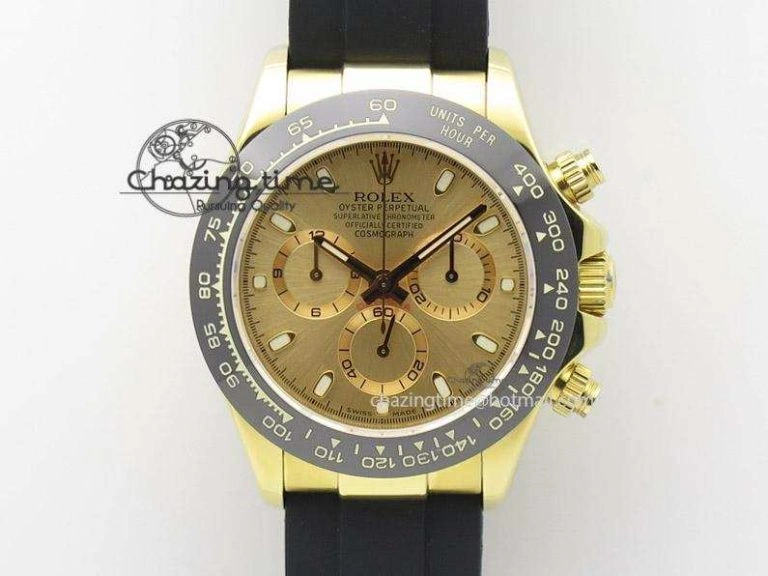 Daytona YG BP Maker Gold Dial Sticks Markers On Rubber Strap A7750@ Bright 4012