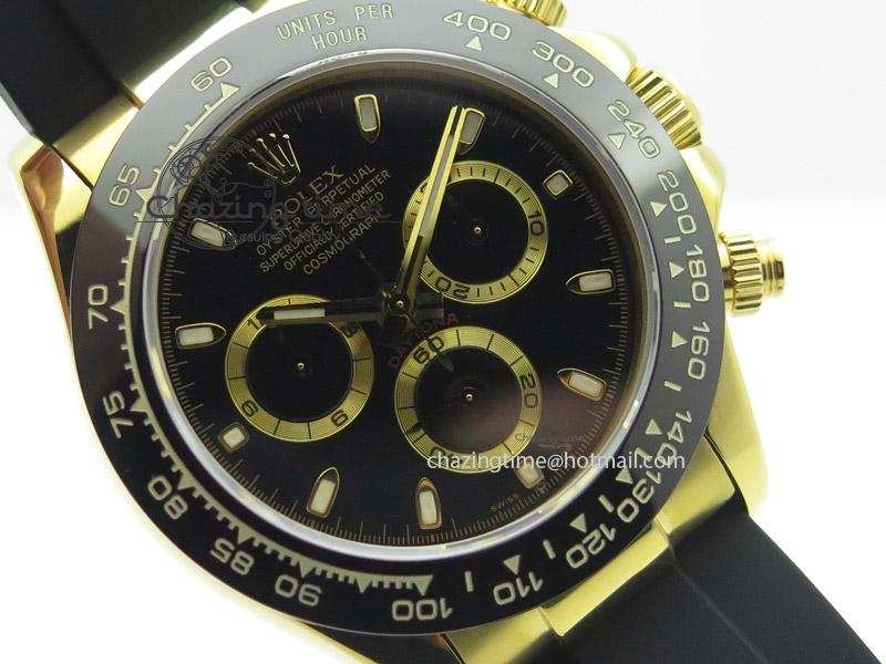 SmartChoice Daytona YG Bp Maker Black Dial Gold Ring Sticks Markers On Rubber Strap A7750@ 4015