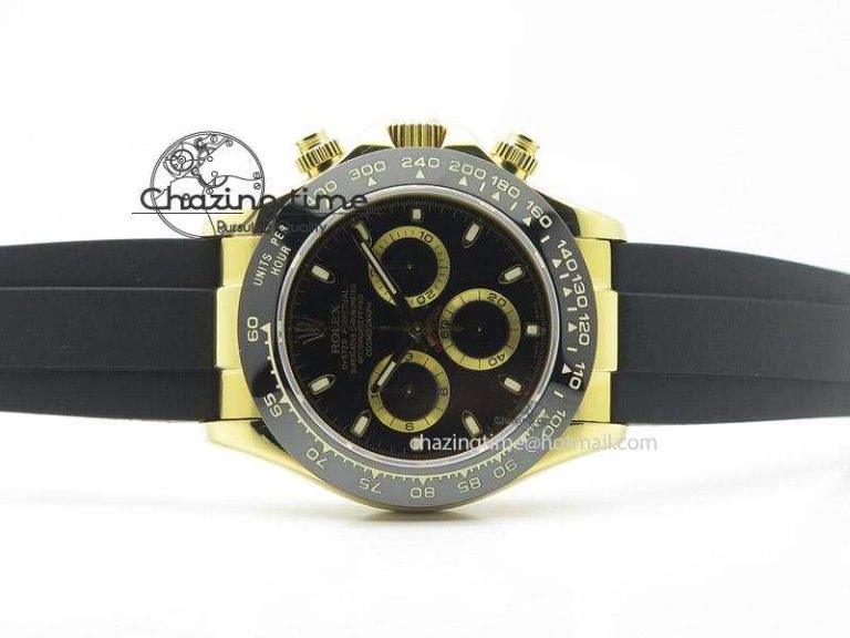 SmartChoice Daytona YG Bp Maker Black Dial Gold Ring Sticks Markers On Rubber Strap A7750@ 4015