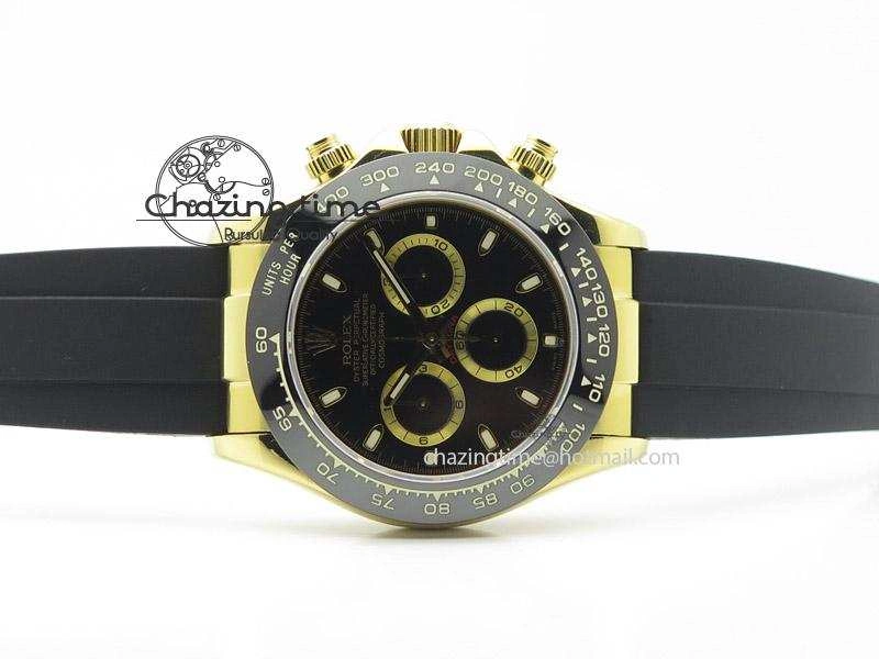 SmartChoice Daytona YG Bp Maker Black Dial Gold Ring Sticks Markers On Rubber Strap A7750@ 4015