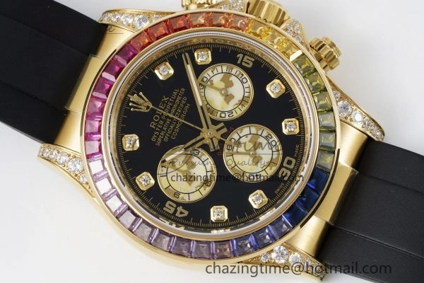 Daytona YG Rainbow Diamonds Bezel JVSF 1:1 Best Edition 904L Steel White Panda Dial on Oysterflex Strap A WaterResistant 2241