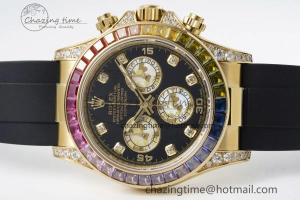 Daytona YG Rainbow Diamonds Bezel JVSF 1:1 Best Edition 904L Steel White Panda Dial on Oysterflex Strap A WaterResistant 2241