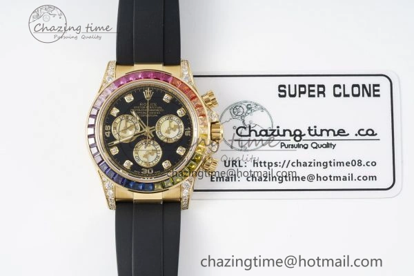 Daytona YG Rainbow Diamonds Bezel JVSF 1:1 Best Edition 904L Steel White Panda Dial on Oysterflex Strap A WaterResistant 2241