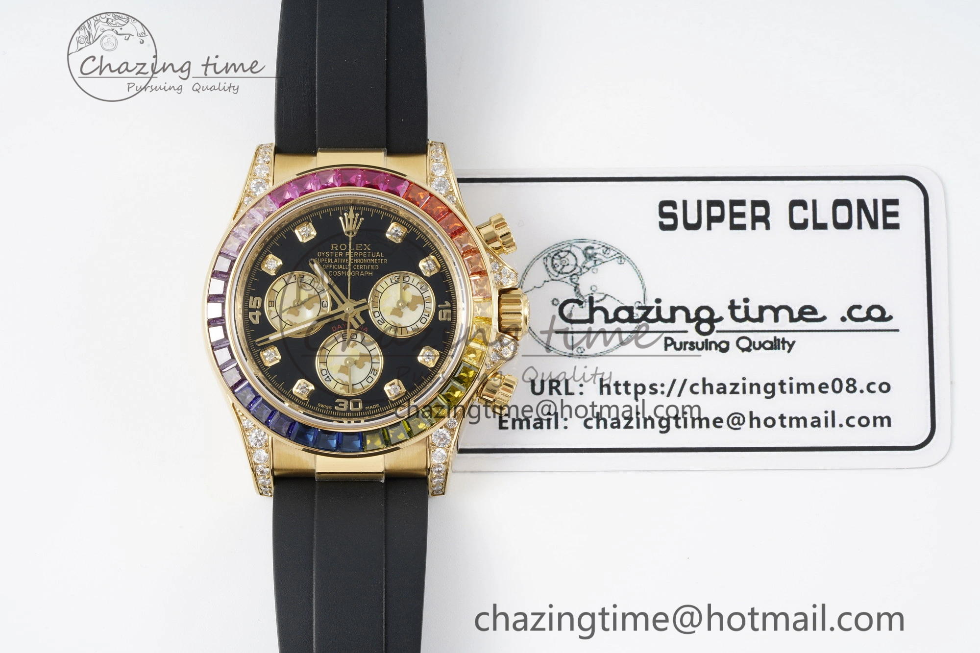 Daytona YG Rainbow Diamonds Bezel JVSF 1:1 Best Edition 904L Steel White Panda Dial on Oysterflex Strap A WaterResistant 2241