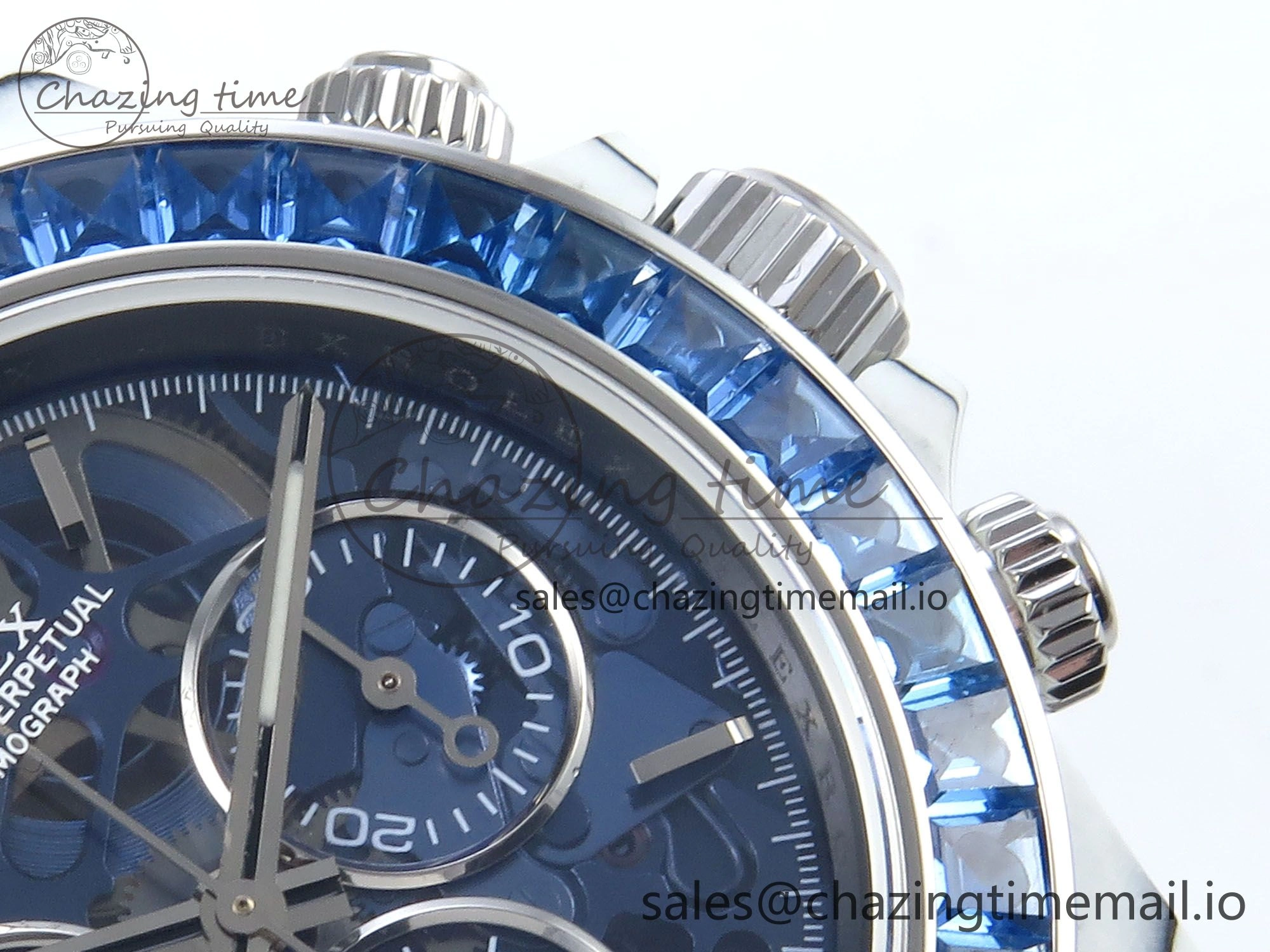 Daytona ZIF REMOULD White Carbon GETF Best Edition Blue Skeleton Dial Blue Diamonds Bezel on Blue Nylon Strap DD ZeroBulk 366