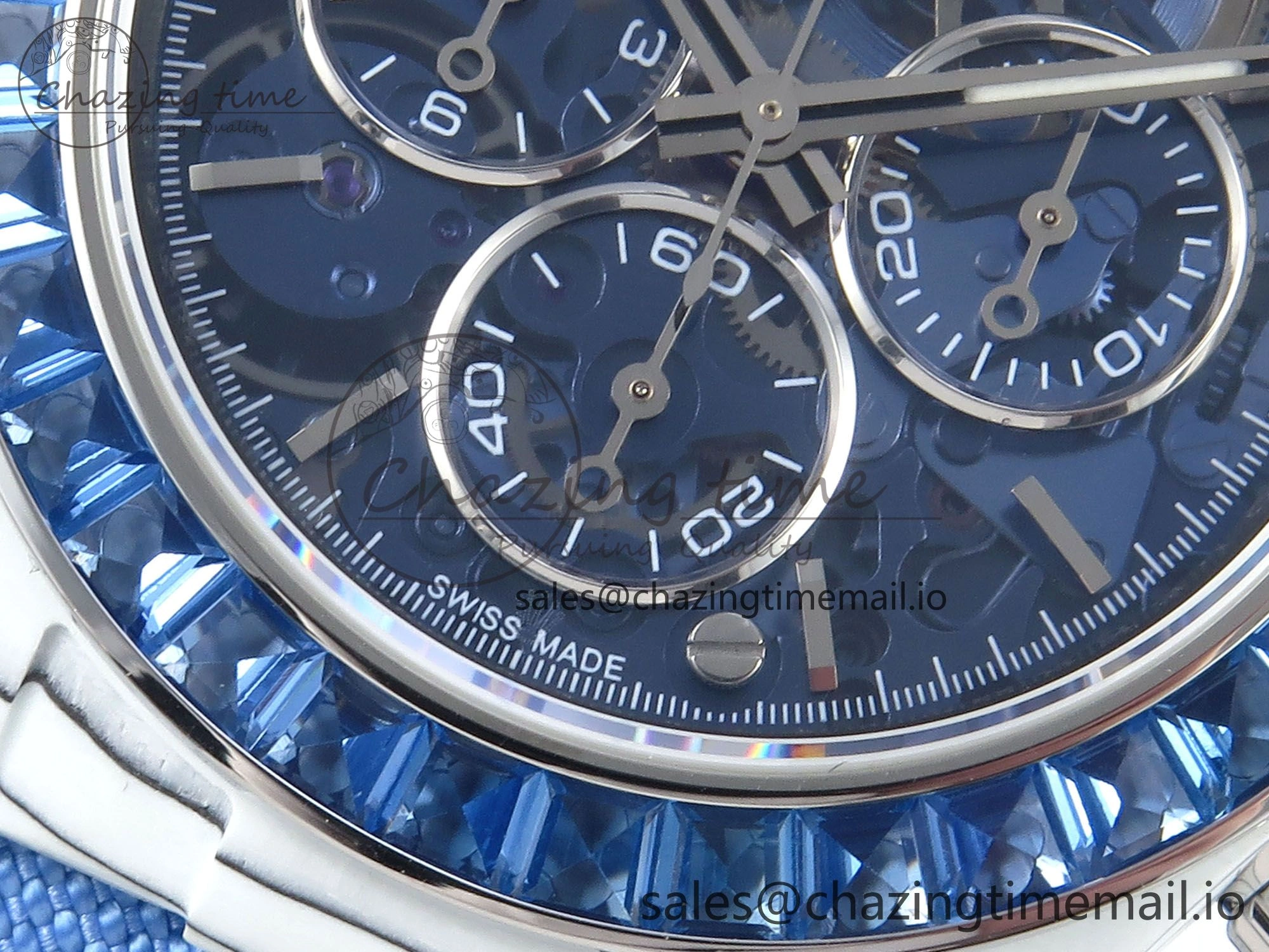Daytona ZIF REMOULD White Carbon GETF Best Edition Blue Skeleton Dial Blue Diamonds Bezel on Blue Nylon Strap DD ZeroBulk 366