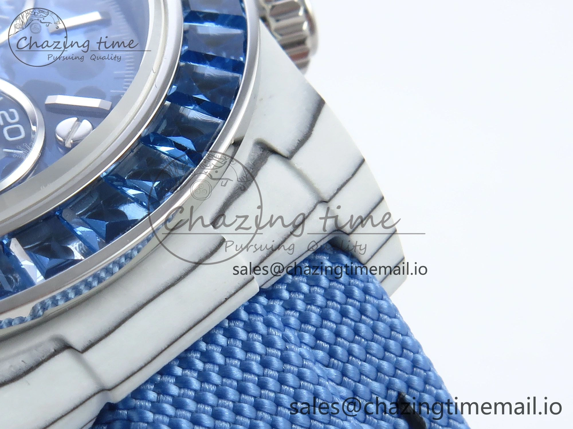 Daytona ZIF REMOULD White Carbon GETF Best Edition Blue Skeleton Dial Blue Diamonds Bezel on Blue Nylon Strap DD ZeroBulk 366