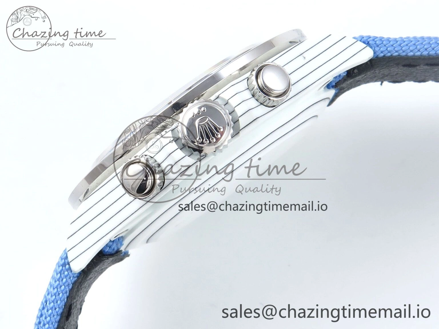 Daytona ZIF REMOULD White Carbon GETF Best Edition Blue Skeleton Dial Blue Diamonds Bezel on Blue Nylon Strap DD ZeroBulk 366