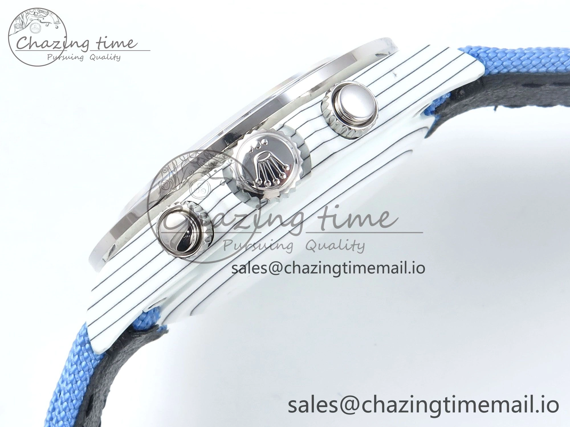 Daytona ZIF REMOULD White Carbon GETF Best Edition Blue Skeleton Dial Blue Diamonds Bezel on Blue Nylon Strap DD ZeroBulk 366