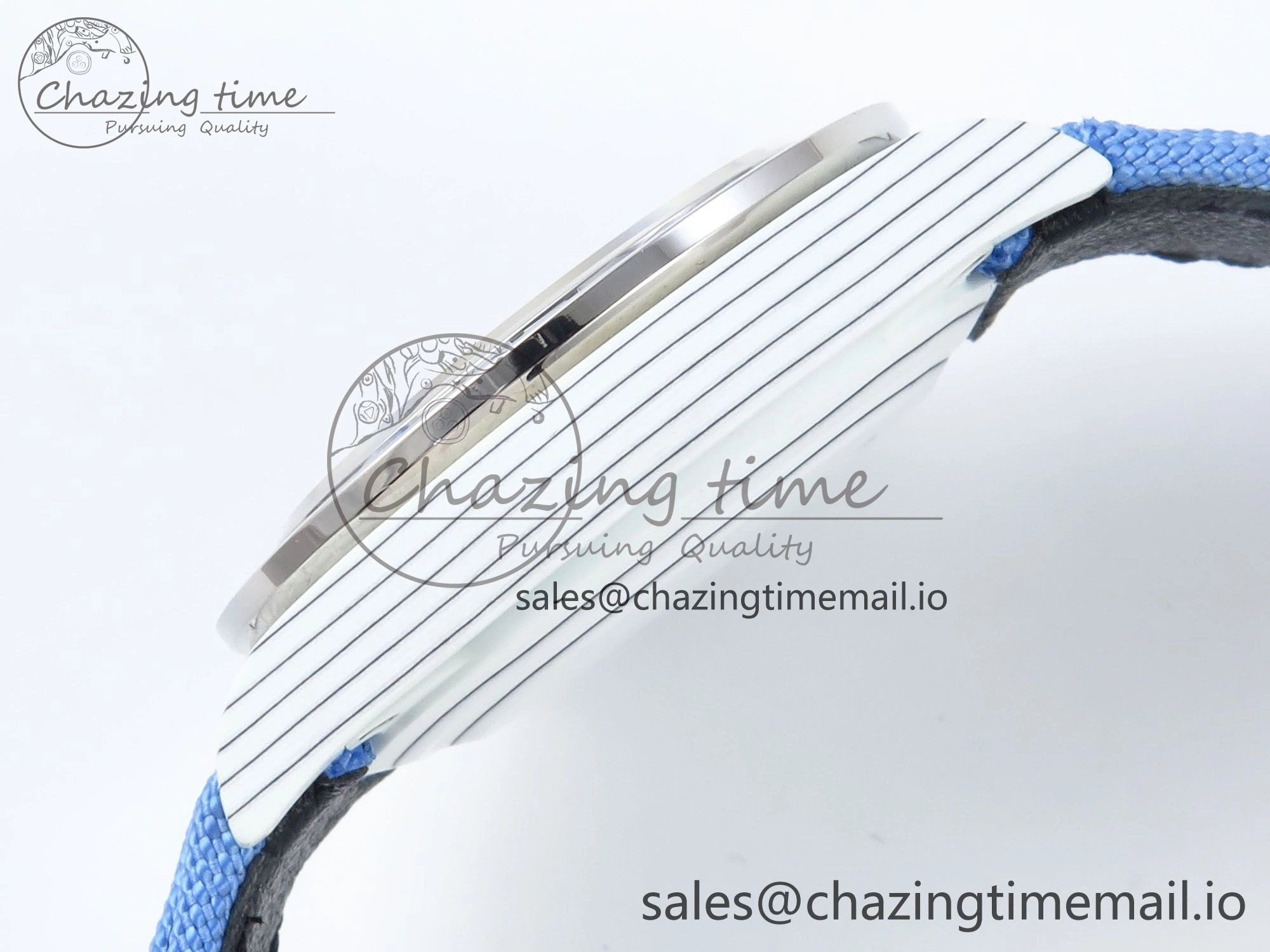 Daytona ZIF REMOULD White Carbon GETF Best Edition Blue Skeleton Dial Blue Diamonds Bezel on Blue Nylon Strap DD ZeroBulk 366