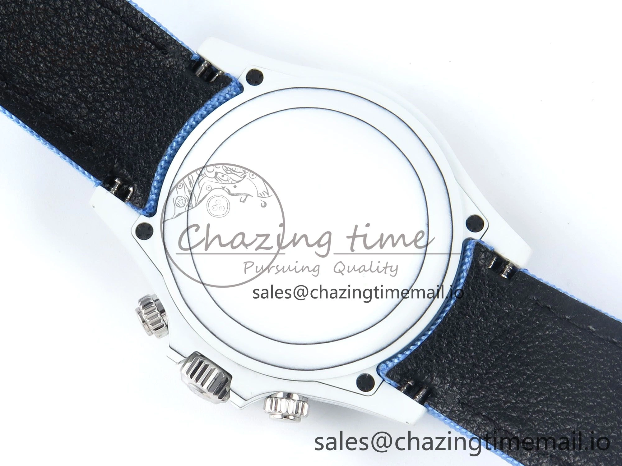 Daytona ZIF REMOULD White Carbon GETF Best Edition Blue Skeleton Dial Blue Diamonds Bezel on Blue Nylon Strap DD ZeroBulk 366