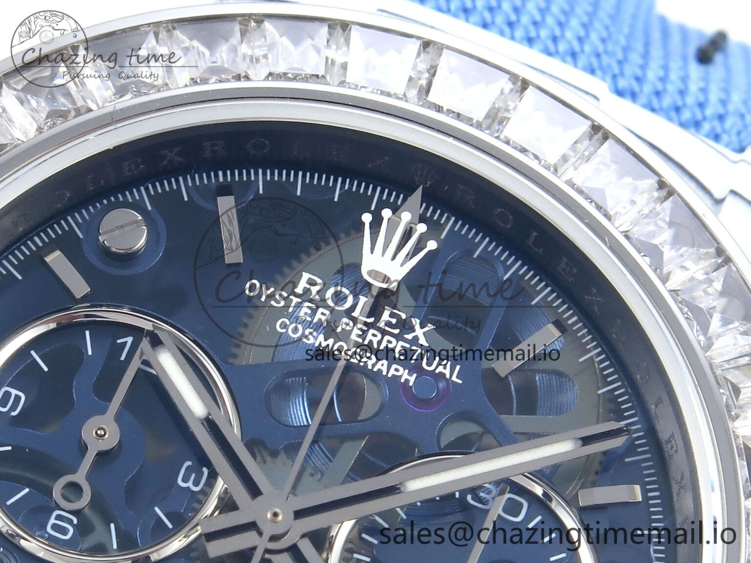 Daytona ZIF REMOULD White Carbon GETF Best Edition Blue Skeleton Dial Diamonds Bezel on Blue Nylon Strap DD Snug 365