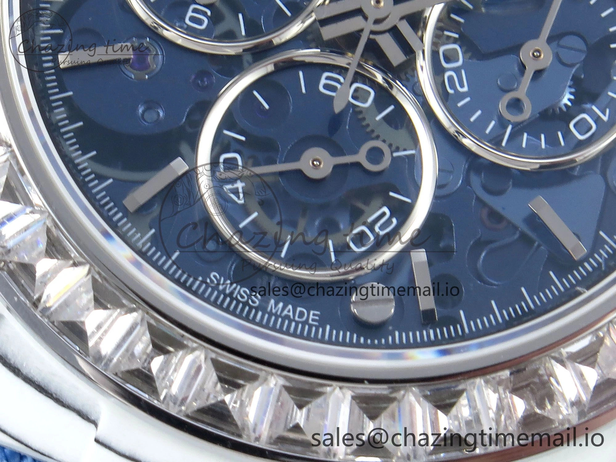 Daytona ZIF REMOULD White Carbon GETF Best Edition Blue Skeleton Dial Diamonds Bezel on Blue Nylon Strap DD Snug 365