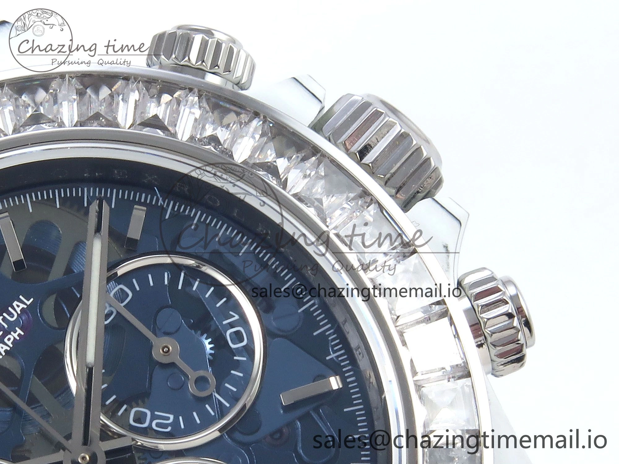 Daytona ZIF REMOULD White Carbon GETF Best Edition Blue Skeleton Dial Diamonds Bezel on Blue Nylon Strap DD Snug 365