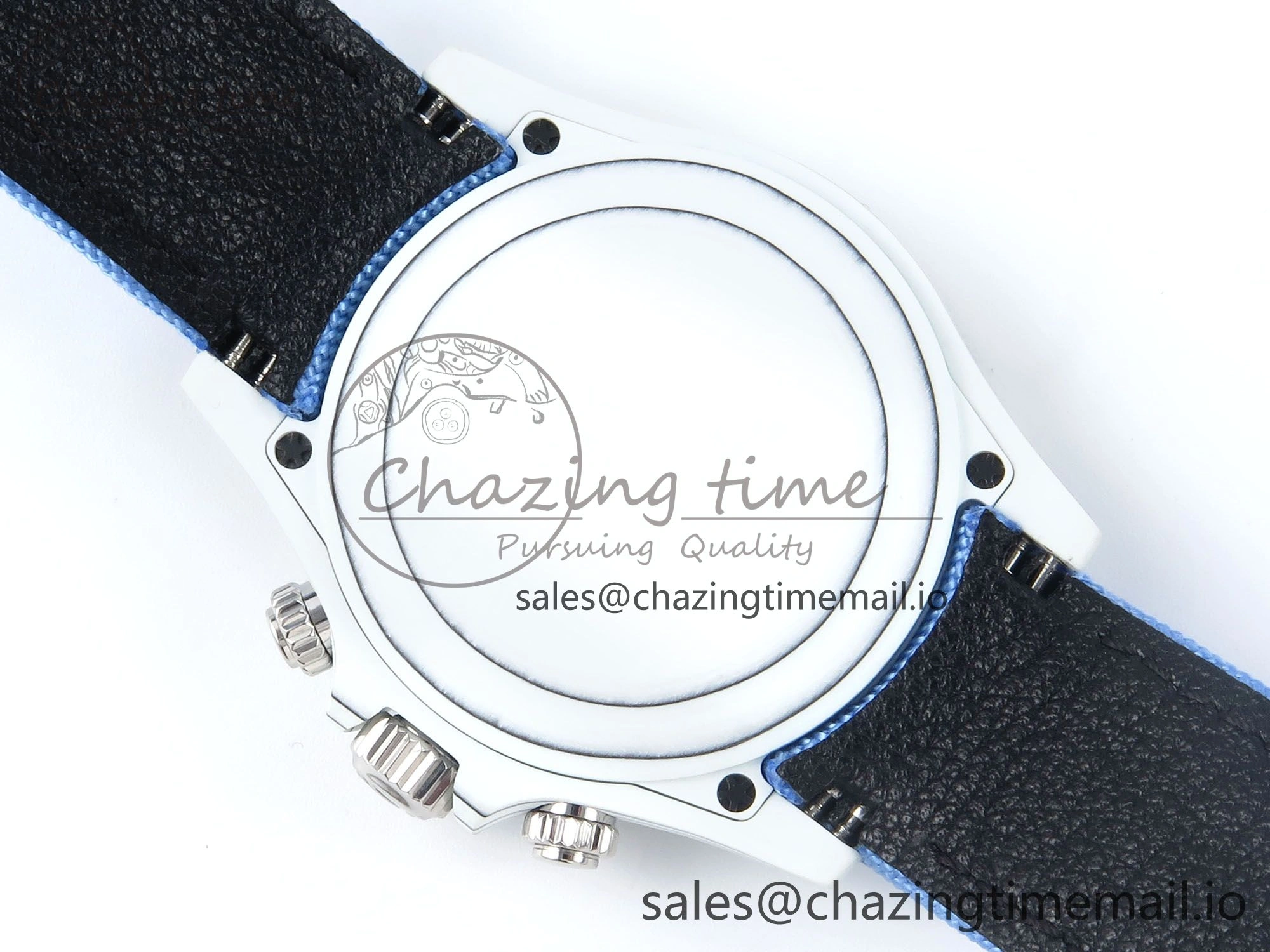 Daytona ZIF REMOULD White Carbon GETF Best Edition Blue Skeleton Dial Diamonds Bezel on Blue Nylon Strap DD Snug 365