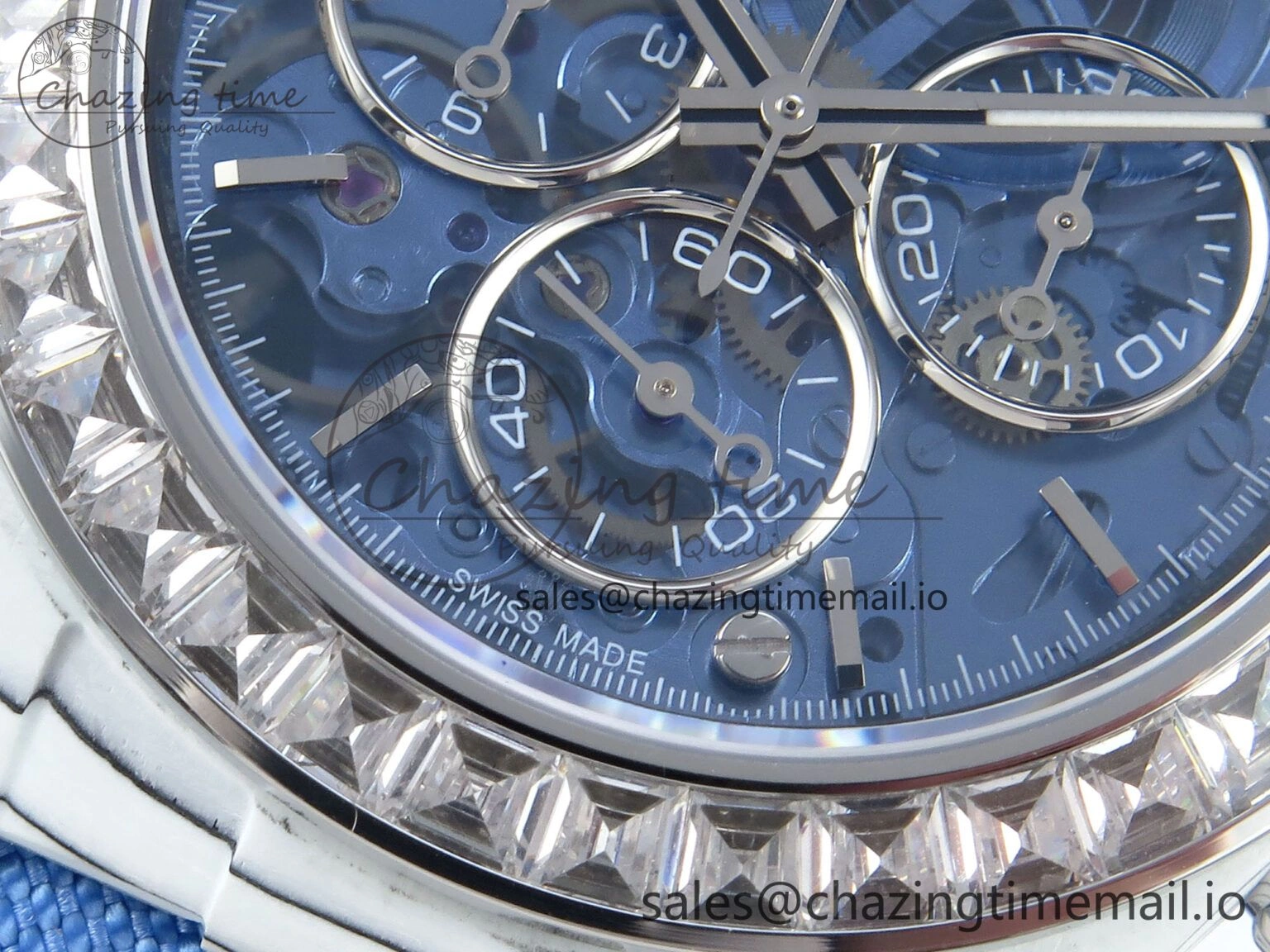 Daytona ZIF REMOULD White Carbon SONIC Best Edition Blue Skeleton Dial Diamonds Bezel on Blue Nylon Strap SA FreshLook 364