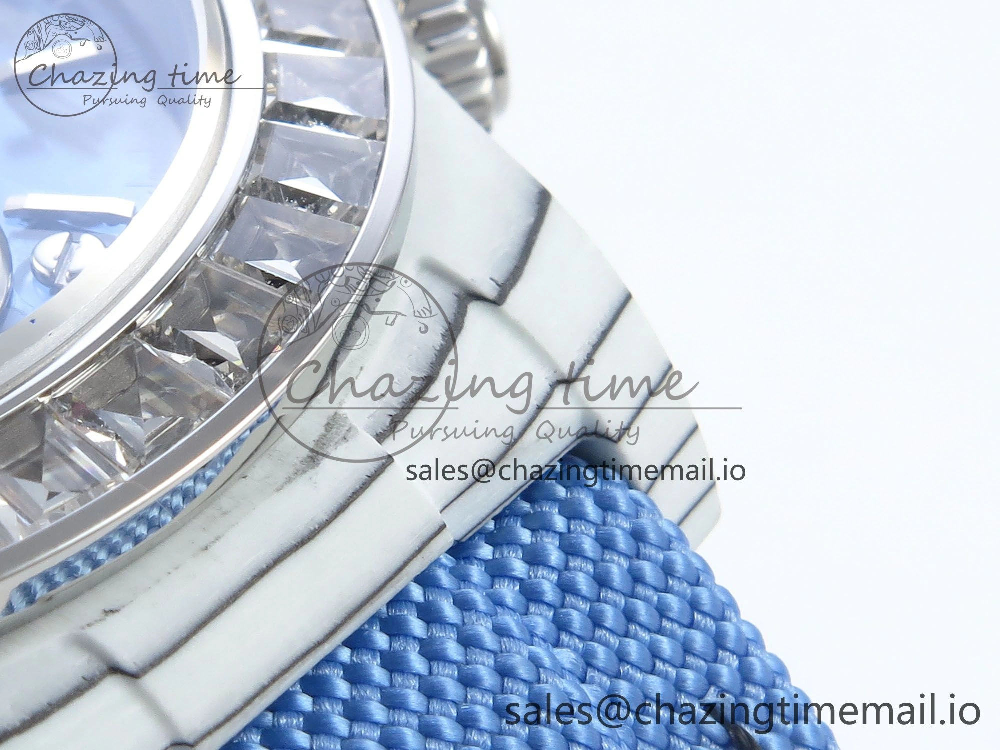 Daytona ZIF REMOULD White Carbon SONIC Best Edition Blue Skeleton Dial Diamonds Bezel on Blue Nylon Strap SA FreshLook 364