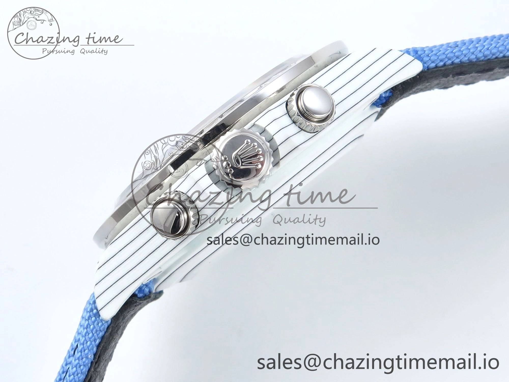 Daytona ZIF REMOULD White Carbon SONIC Best Edition Blue Skeleton Dial Diamonds Bezel on Blue Nylon Strap SA FreshLook 364