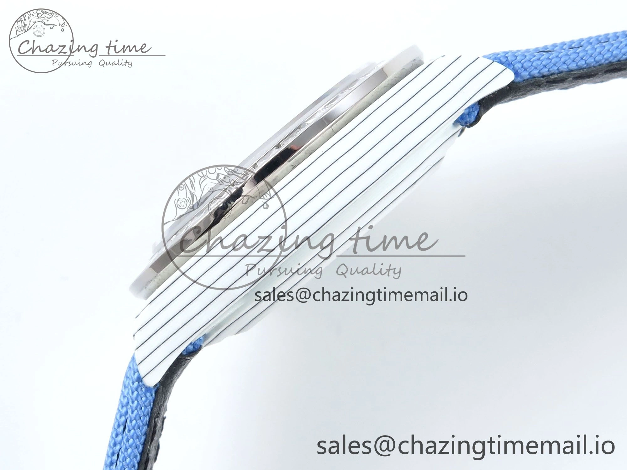 Daytona ZIF REMOULD White Carbon SONIC Best Edition Blue Skeleton Dial Diamonds Bezel on Blue Nylon Strap SA FreshLook 364