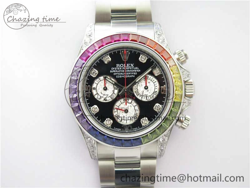 Daytona116599RBOW SS  Rainbow Crystal BLF Best Edition Black Dial on SS Bracelet A Unique 3174
