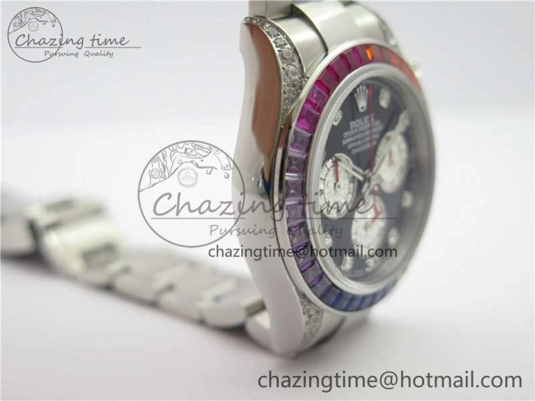 Daytona116599RBOW SS  Rainbow Crystal BLF Best Edition Black Dial on SS Bracelet A Unique 3174