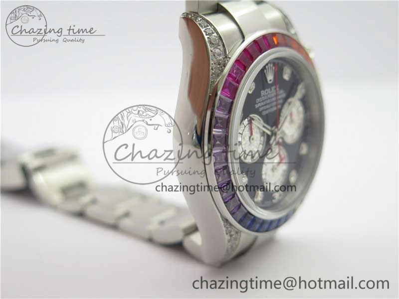 Daytona116599RBOW SS  Rainbow Crystal BLF Best Edition Black Dial on SS Bracelet A Unique 3174