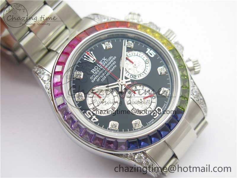 Daytona116599RBOW SS  Rainbow Crystal BLF Best Edition Black Dial on SS Bracelet A Unique 3174