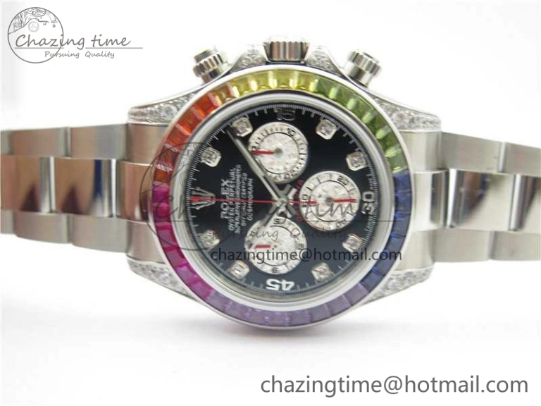 Daytona116599RBOW SS  Rainbow Crystal BLF Best Edition Black Dial on SS Bracelet A Unique 3174