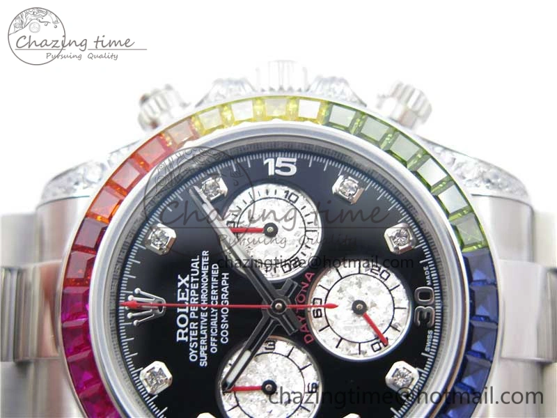 Daytona116599RBOW SS  Rainbow Crystal BLF Best Edition Black Dial on SS Bracelet A Unique 3174