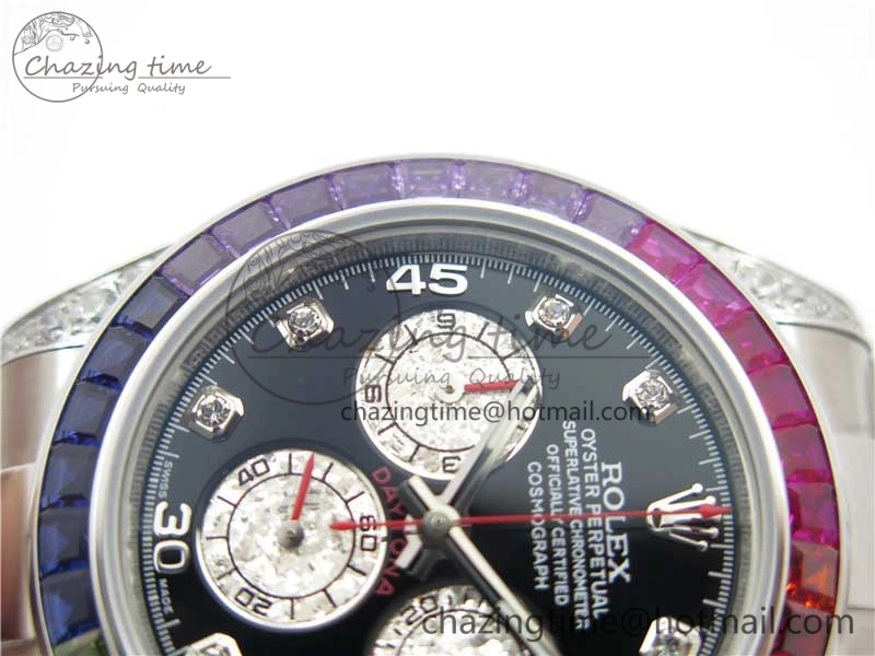 Daytona116599RBOW SS  Rainbow Crystal BLF Best Edition Black Dial on SS Bracelet A Unique 3174